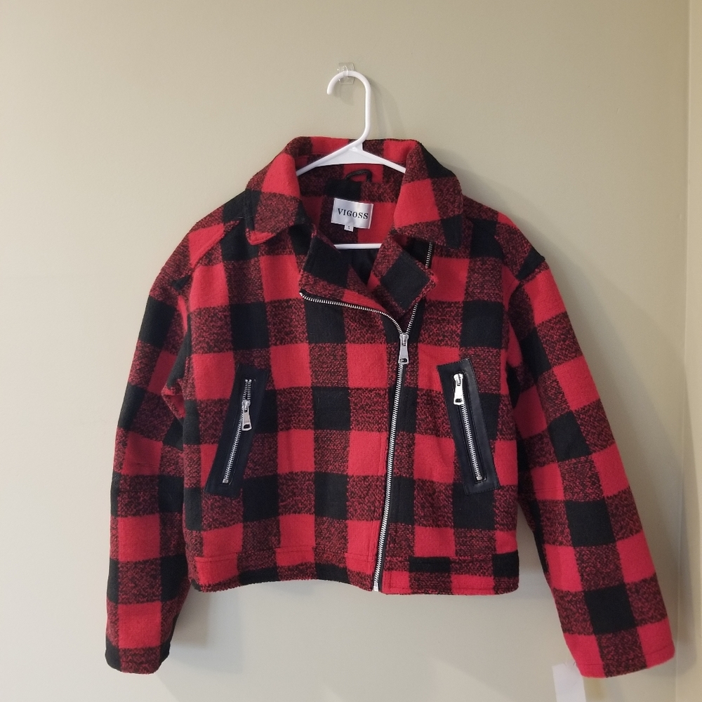 Vigoss buffalo plaid on-trend moto jacket